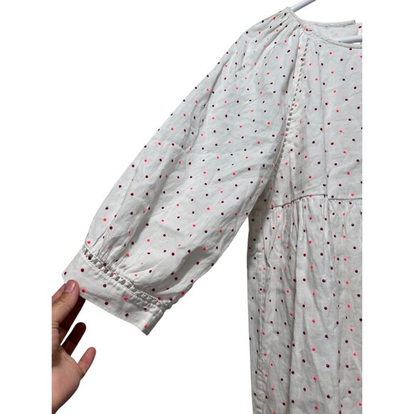 Sezane Grace Embroidery Midi Dress Large 44 Ballon Sleeves Linen Polka Dots Bows - Picture 14 of 16
